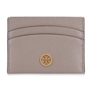 NEW Tory Burch Grey Robinson Grained Leather Card Case Wallet